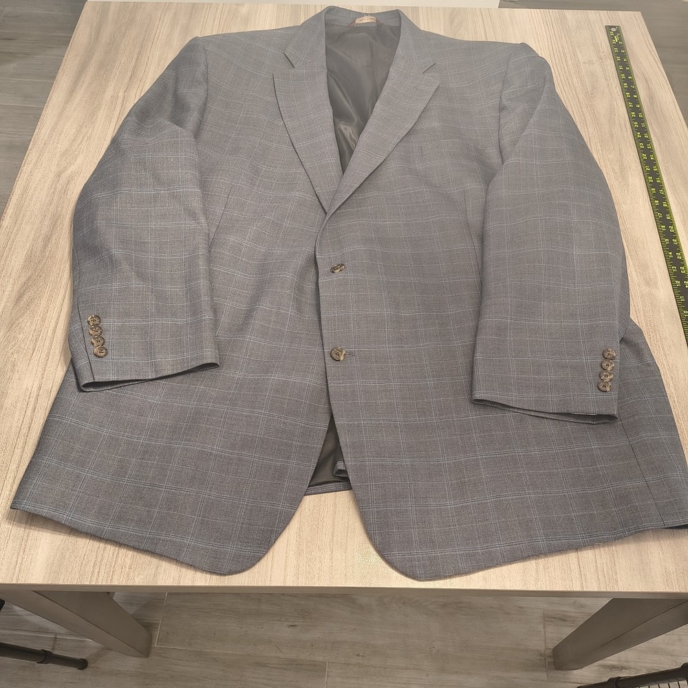 Oak Hill Blazer Men 56L Blue Plaid Windowpane Career Suit Jacket - Picture 2 of 10